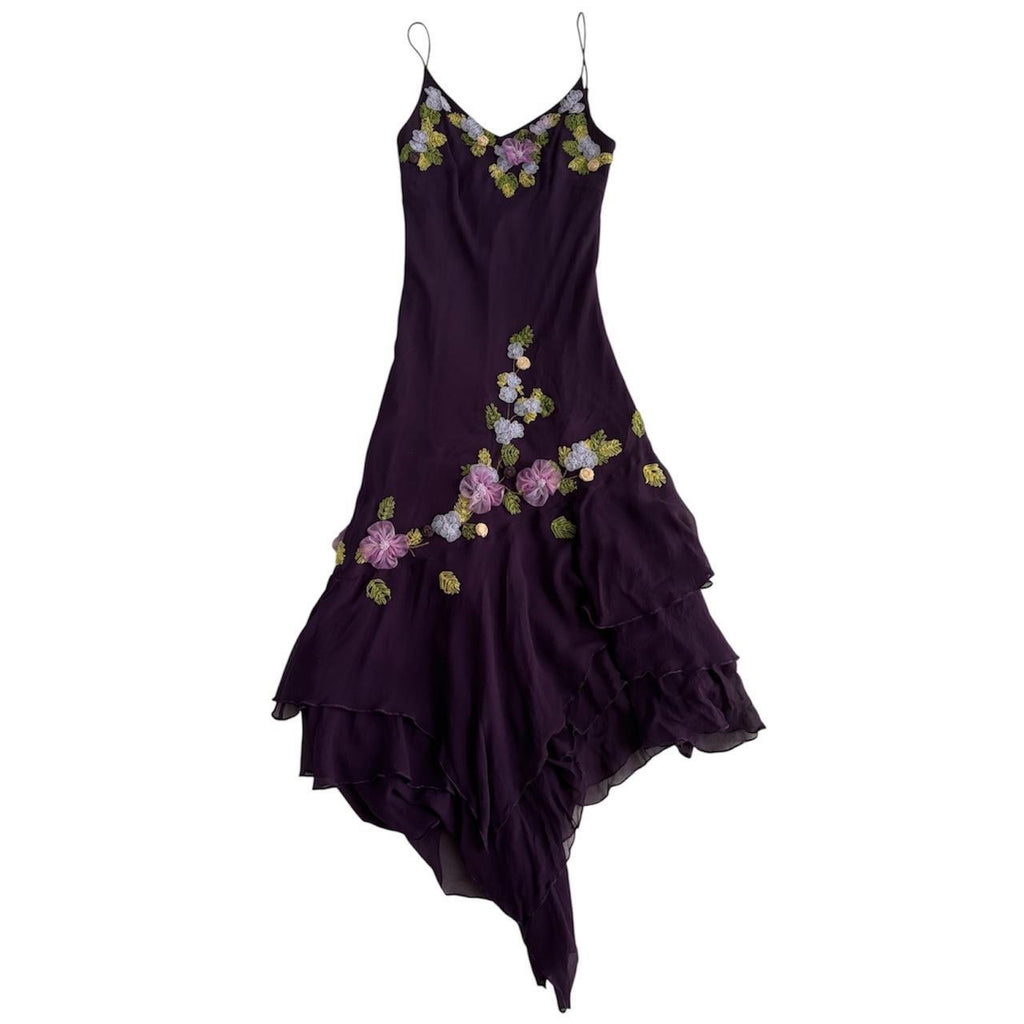 Amethyst Floral Embroidered Silk Dress