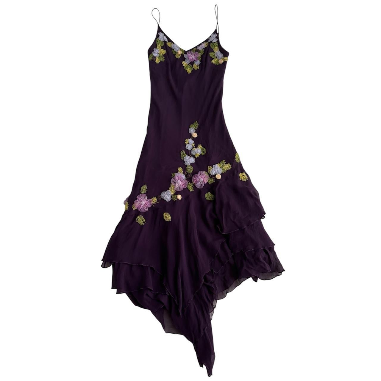 Amethyst Floral Embroidered Silk Dress