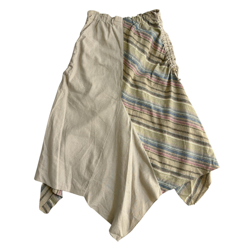 Cotton/Linen Striped Asymmetrical Skirt