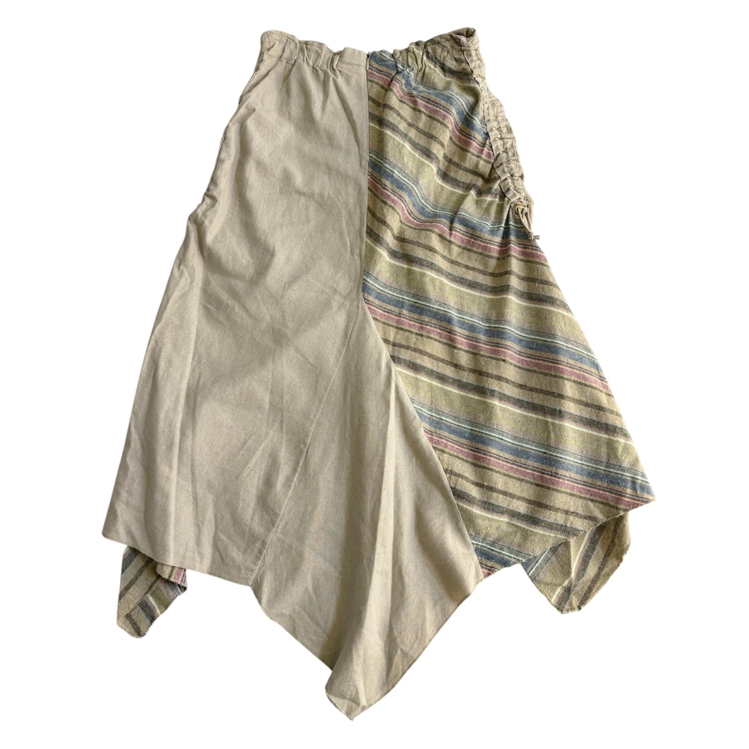 Cotton/Linen Striped Asymmetrical Skirt