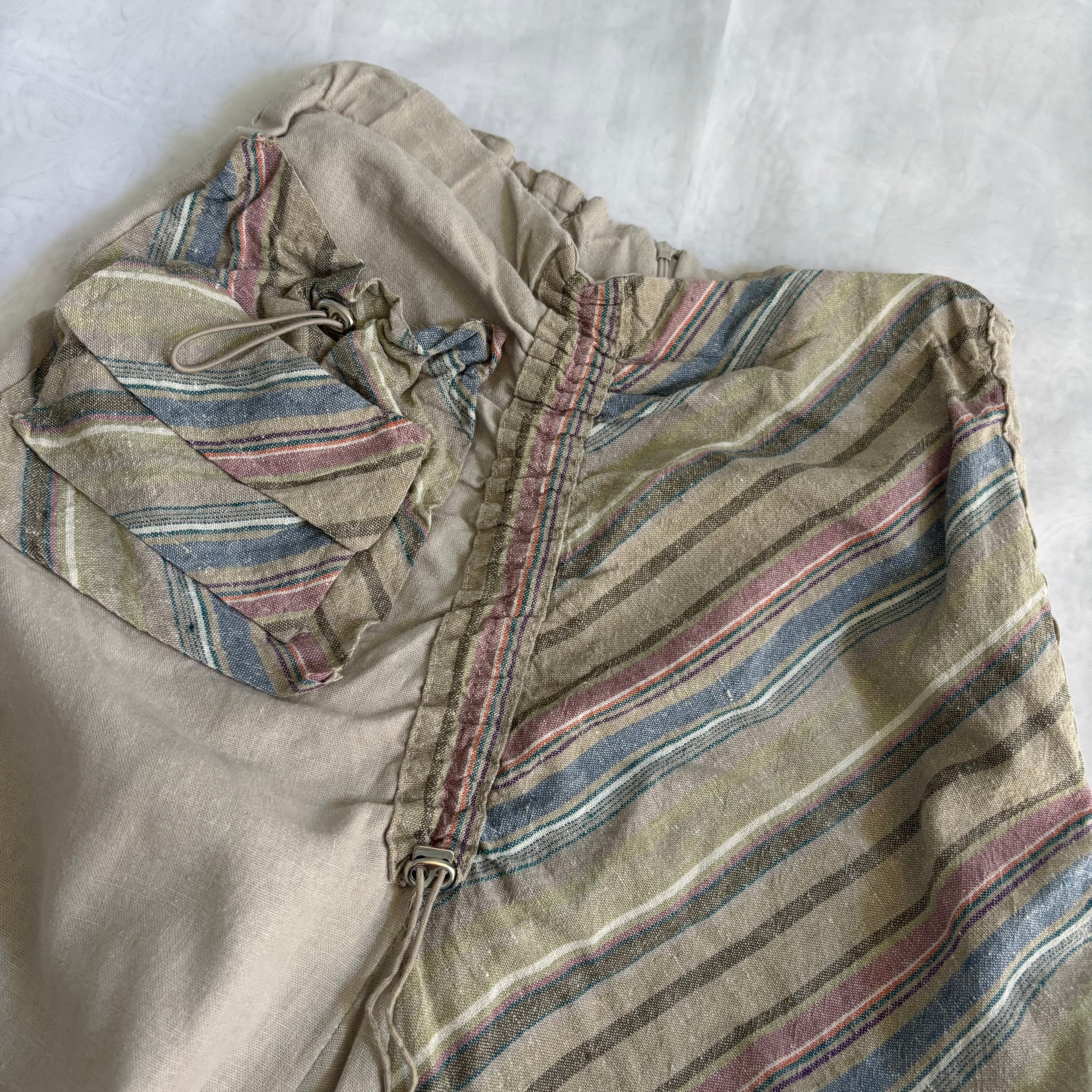 Cotton/Linen Striped Asymmetrical Skirt