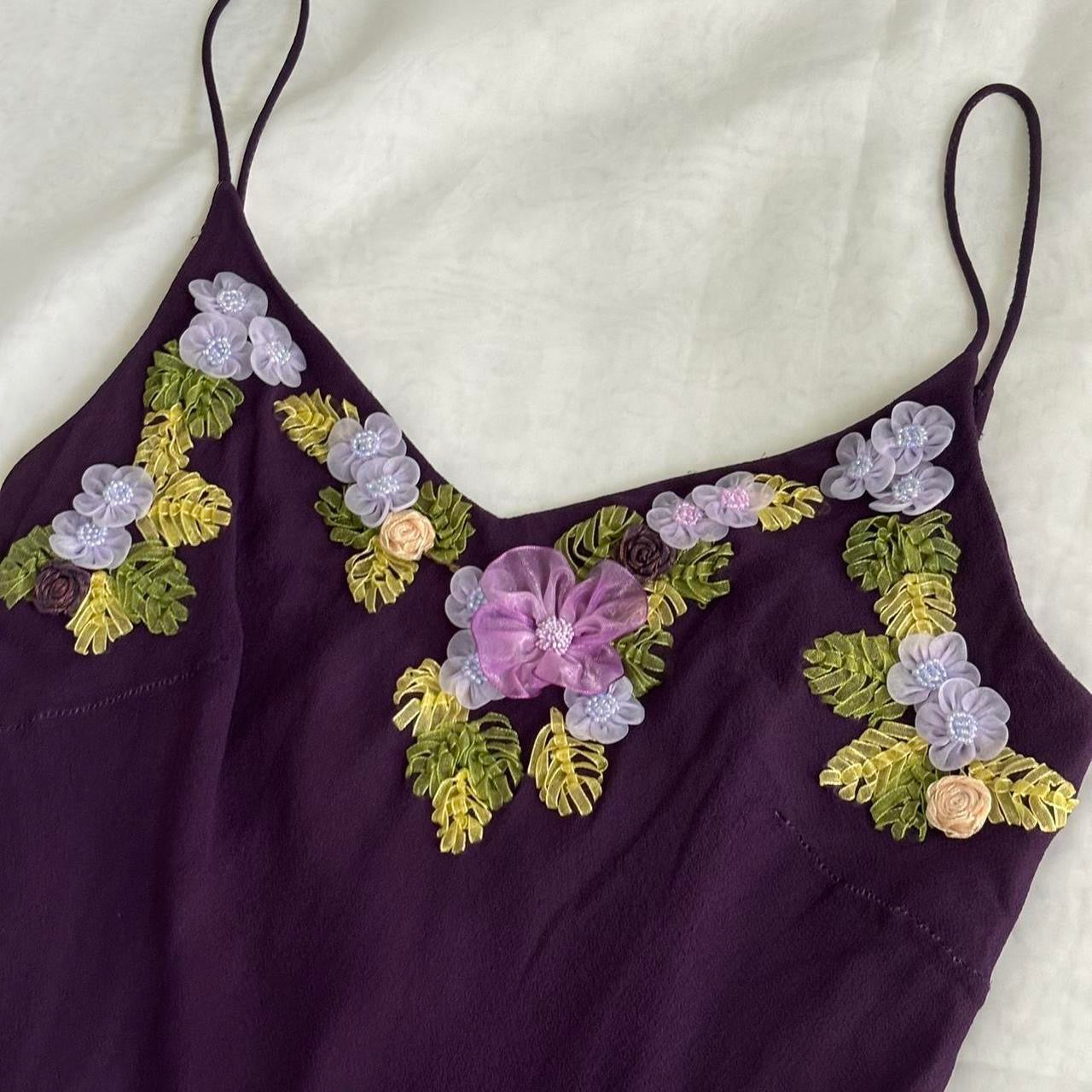 Amethyst Floral Embroidered Silk Dress