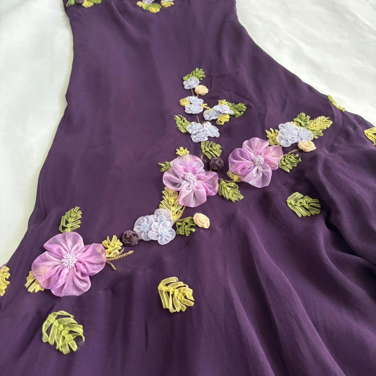 Amethyst Floral Embroidered Silk Dress