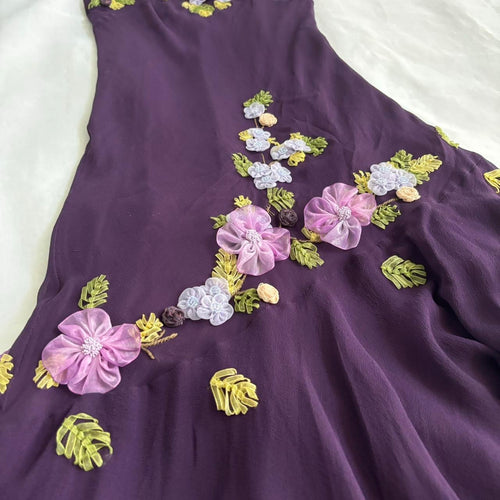 Amethyst Floral Embroidered Silk Dress