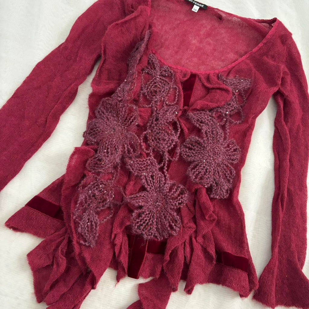 G Ferre Floral Alpaca Blend Top