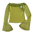 VTG Lime Green Rosette Wide Neck Top