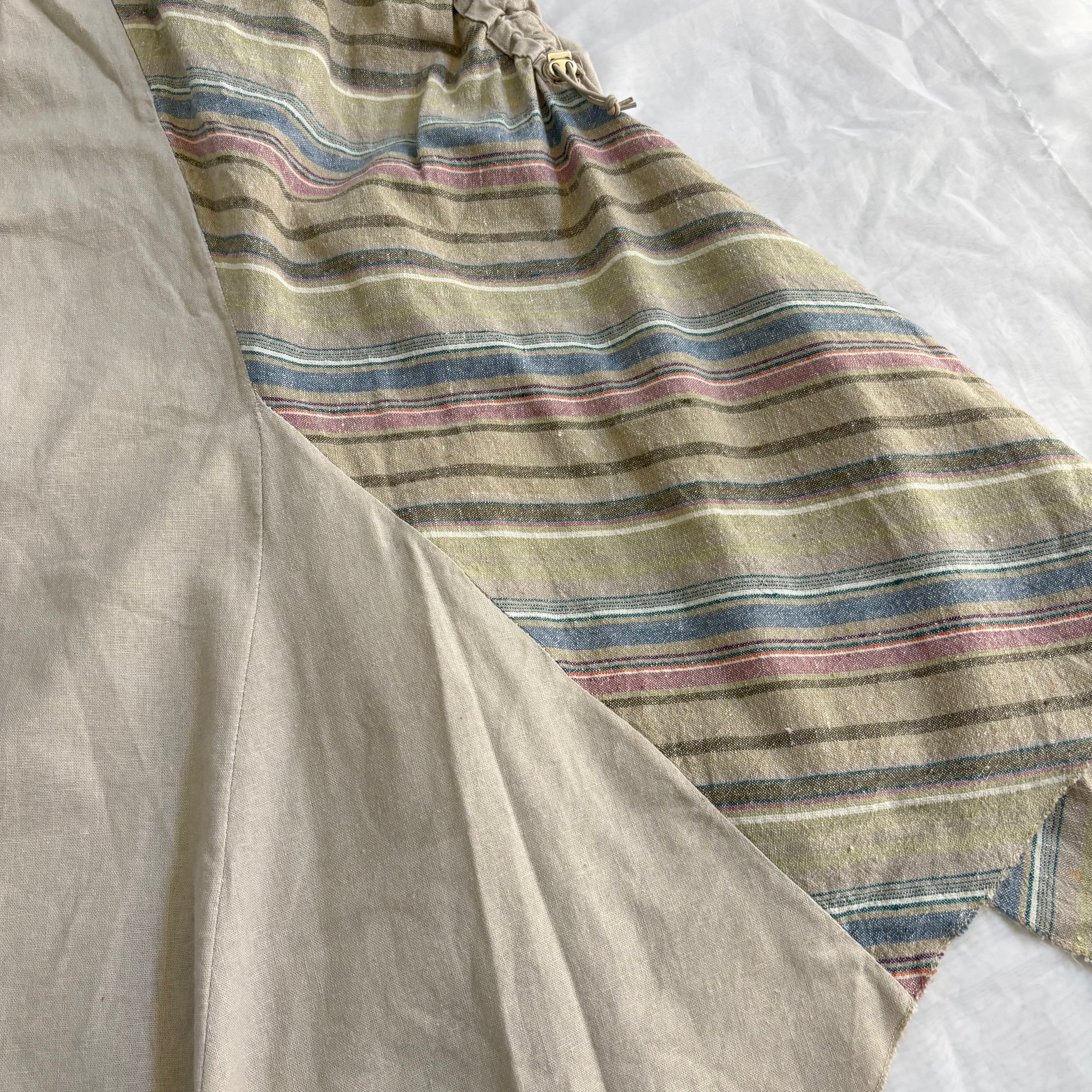 Cotton/Linen Striped Asymmetrical Skirt
