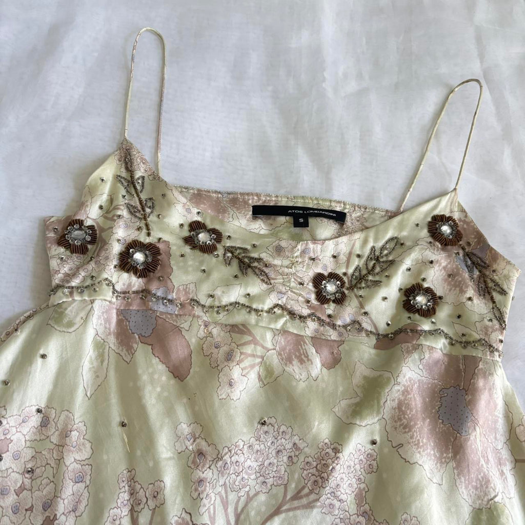 100% Silk Floral Beaded Top