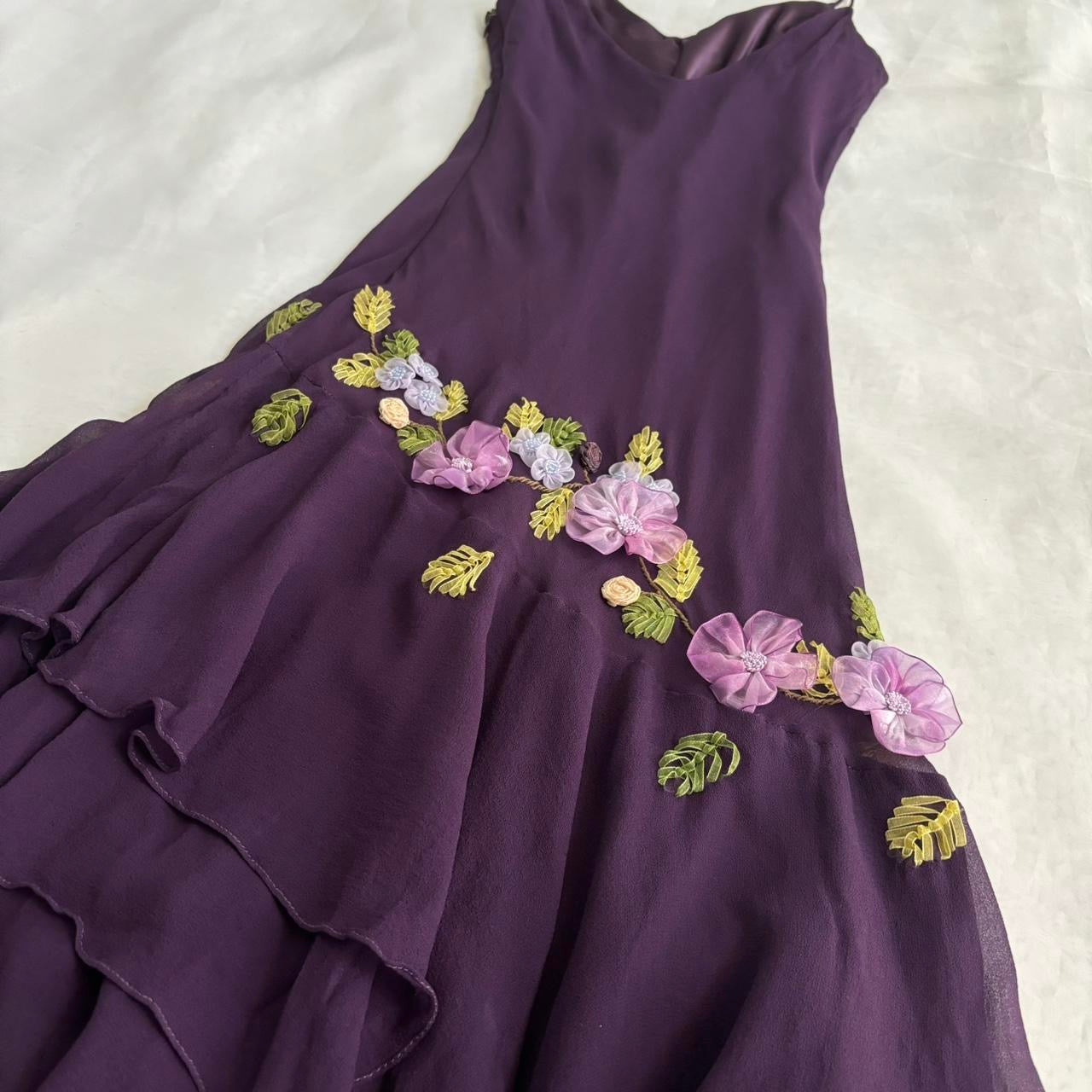 Amethyst Floral Embroidered Silk Dress