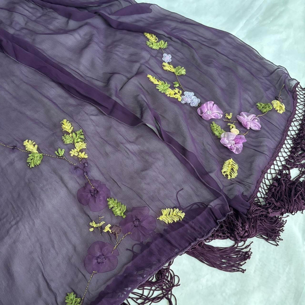 Amethyst Floral Embroidered Silk Dress